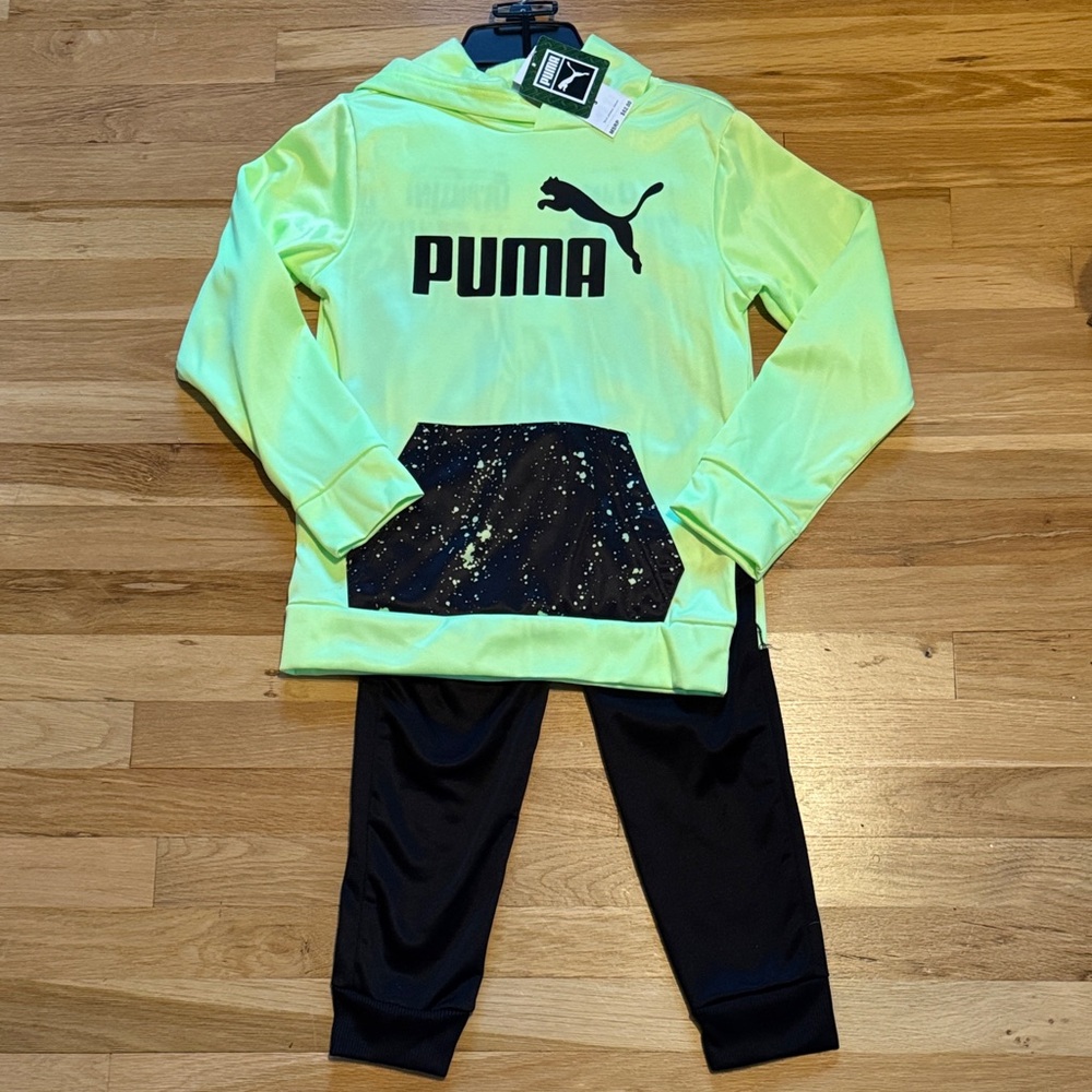 NWT 2-pc Kids Puma Lime Green Hoodie with Black Pants